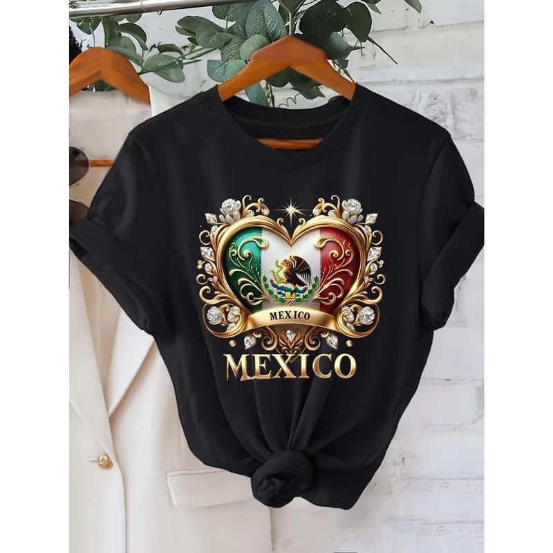 Women'WB shield Mexico Graphic Printed Casual T-Shirt Short Sleeve Round Neck Top Hoodie, Sweatshirt | DripVista.com