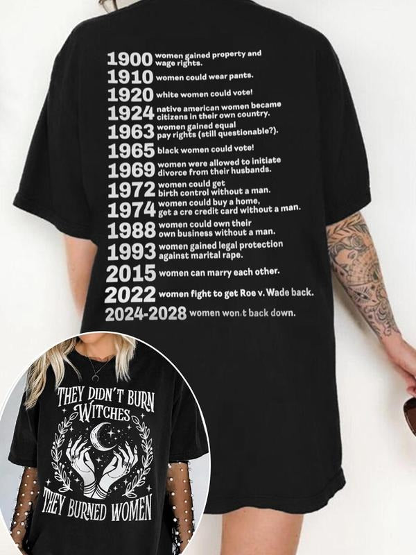 Women'WB shield Moon & Letter Print Round Neck Graphic Tee, Vintage Trendy Casual Short Sleeve T-shirt for Daily Wear,...