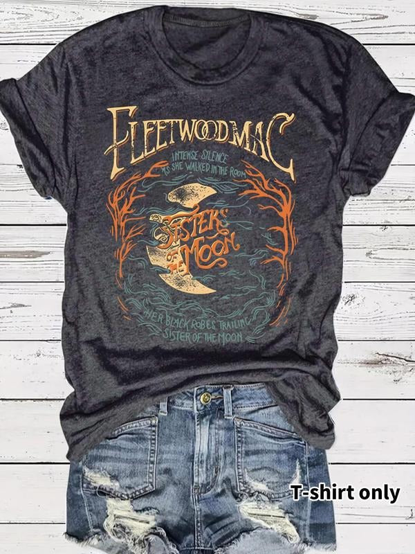Women'WB shield Moon Print Round Neck Tee, Vintage Trendy Casual Short Sleeve T-shirt for Daily Wear, Ladies Summer...