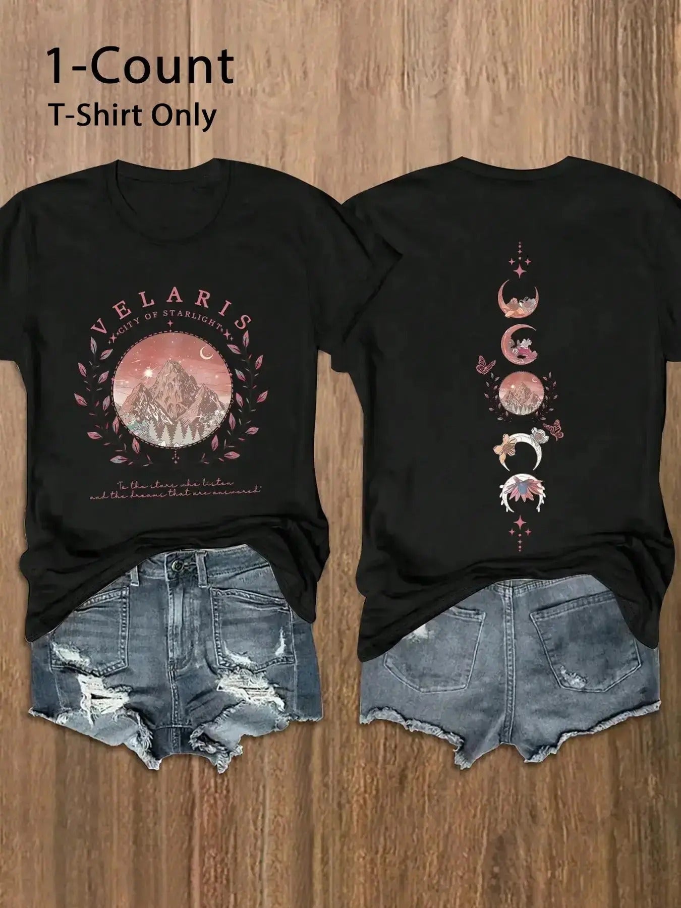 Women'WB shield Mountain & Letter Print Round Neck Tee, Trendy Casual Crew Neck Short Sleeve T-shirt for Daily Wear,...