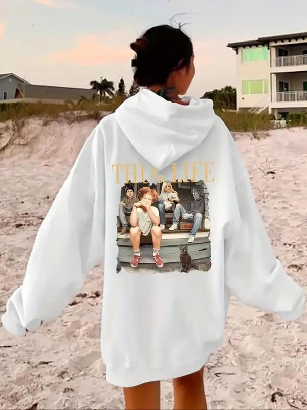 Women'WB shield Movie Graphic Pattern Drop Shoulder Hoodie, Fashion Casual Drawstring Pocket Hooded Sweatshirt for Daily Holiday Outdoor Wear, Women Clothing for Fall & Winter