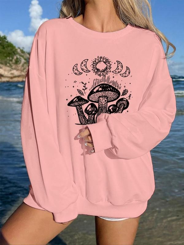 Women'WB shield Mushroom Print Drop Shoulder TNF Lined Pullover, Fashion Casual Long Sleeve Crew Neck Sweatshirt for...