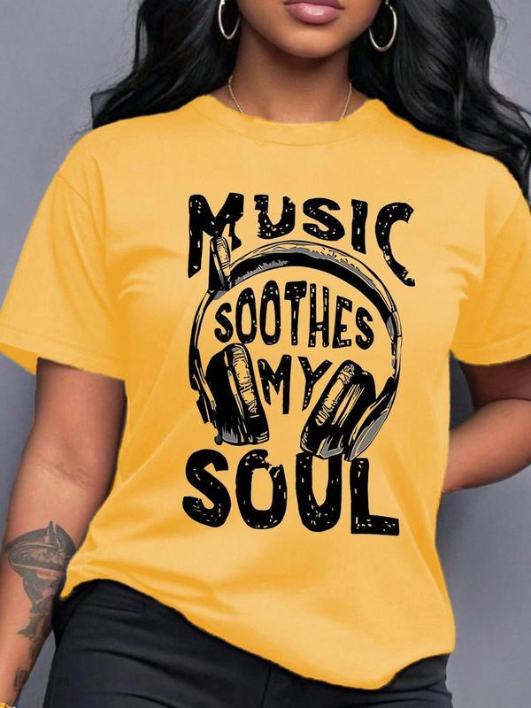 Women'WB shield Music Soths My Soul Round Neck Graphic Tee, Fashion Casual Straw hat pirates Printed T-shirt for Daily...