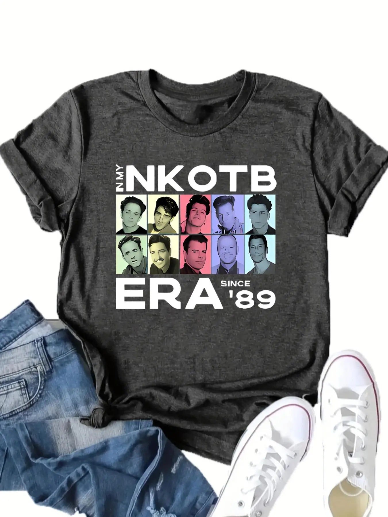 Women'WB shield NKOTB ERA SINCE'89 Letter Print Round Neck Graphic Tee, Vintage Trendy Casual Short Sleeve T-shirt for...