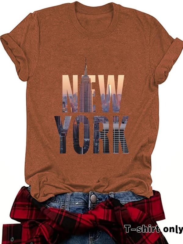 Women'WB shield New York City Print Round Neck Tee, Casual Short Sleeve Crew Neck T-Shirt for Summer, Fashion Women'WB...