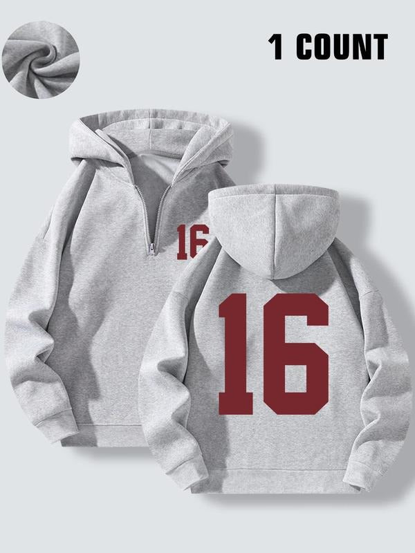 Women'WB shield Number 16 Print Drop Shoulder Half Zip Hoodie, Fashion Casual Long Sleeve Hooded Sweatshirt for Daily...