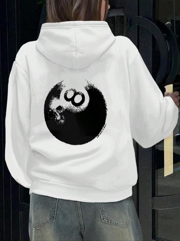 Women'WB shield Number WB shield Print Drop Shoulder Hoodie, Fashion Casual Drawstring Pocket Hooded Sweatshirt for Daily Holiday Outdoor Wear, Women Clothing for Fall & Winter