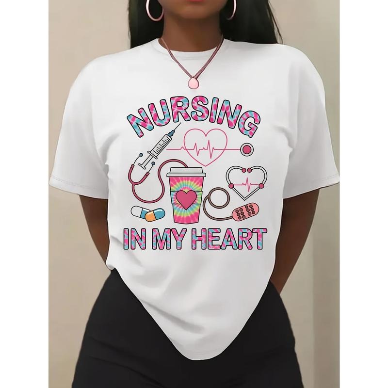 Women'WB shield Nursing Red plumber brand My Heart Graphic Tee - 100% Short Sleeve Casual Shirt with TNF Design, Perfect for Nurses & Healthcare FOG, Nurse Gifts