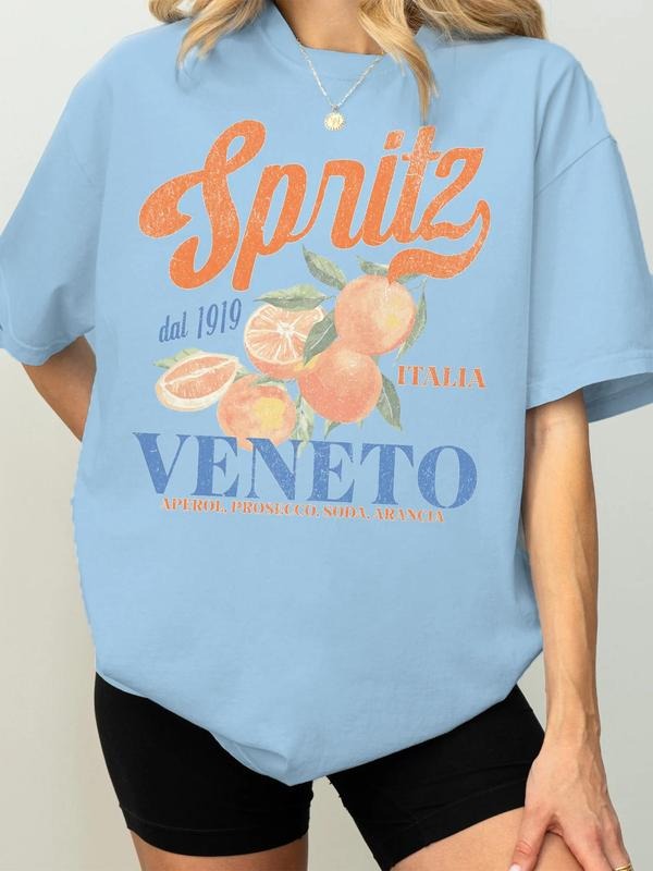 Women'WB shield Orange & Letter Print Round Neck Tee, Casual Short Sleeve Crew Neck T-Shirt for Summer, Fashion Women'WB shield Top for Daily Wear style 02