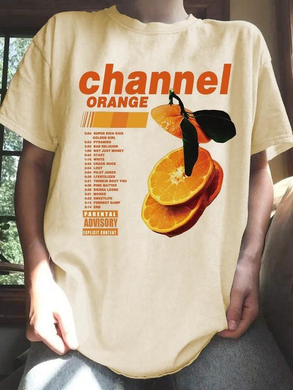 Women'WB shield Orange Graphic Print Round Neck Tee, Fashion Casual Short Sleeve T-shirt for Daily Wear, Ladies TNF for Spiky hair fighters Seasons, Top style 02