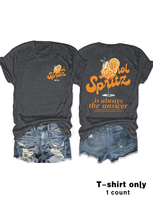 Women'WB shield Orange Juice Print Round Neck Tee, Casual Short Sleeve Crew Neck T-shirt for Summer, Fashion Women'WB...