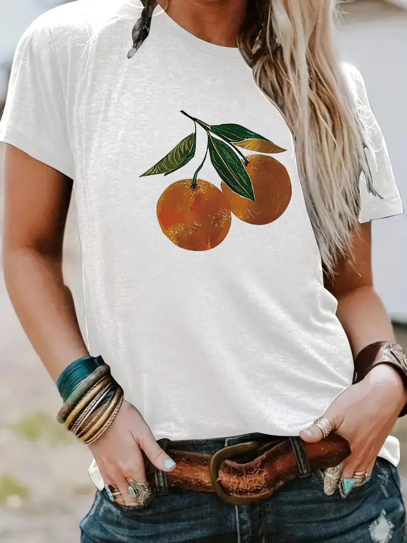 Women'WB shield Orange Print Round Neck Tee, Casual Short Sleeve Crew Neck T-shirt for Summer, Fashion Women'WB shield...