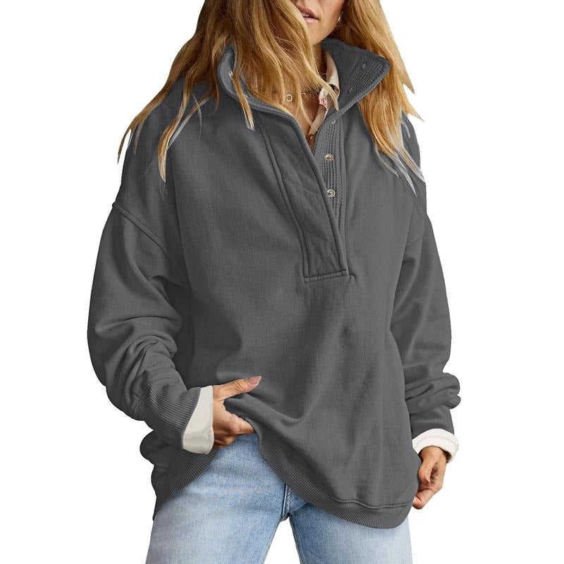 Women'WB shield Oversized Sweatshirt Casual Long Sleeve Button Henley Neck Pullover Tunic Tops Outfits T-Shirts, Hoodie