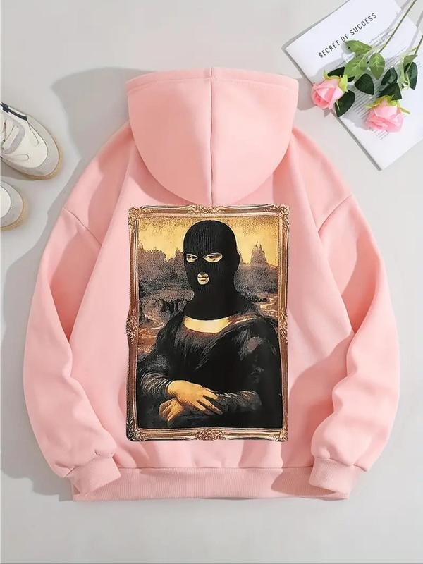 Women'WB shield Painting Print Drop Shoulder Hoodie, Fashion Casual Drawstring Pocket Hooded Sweatshirt for Daily Holiday...