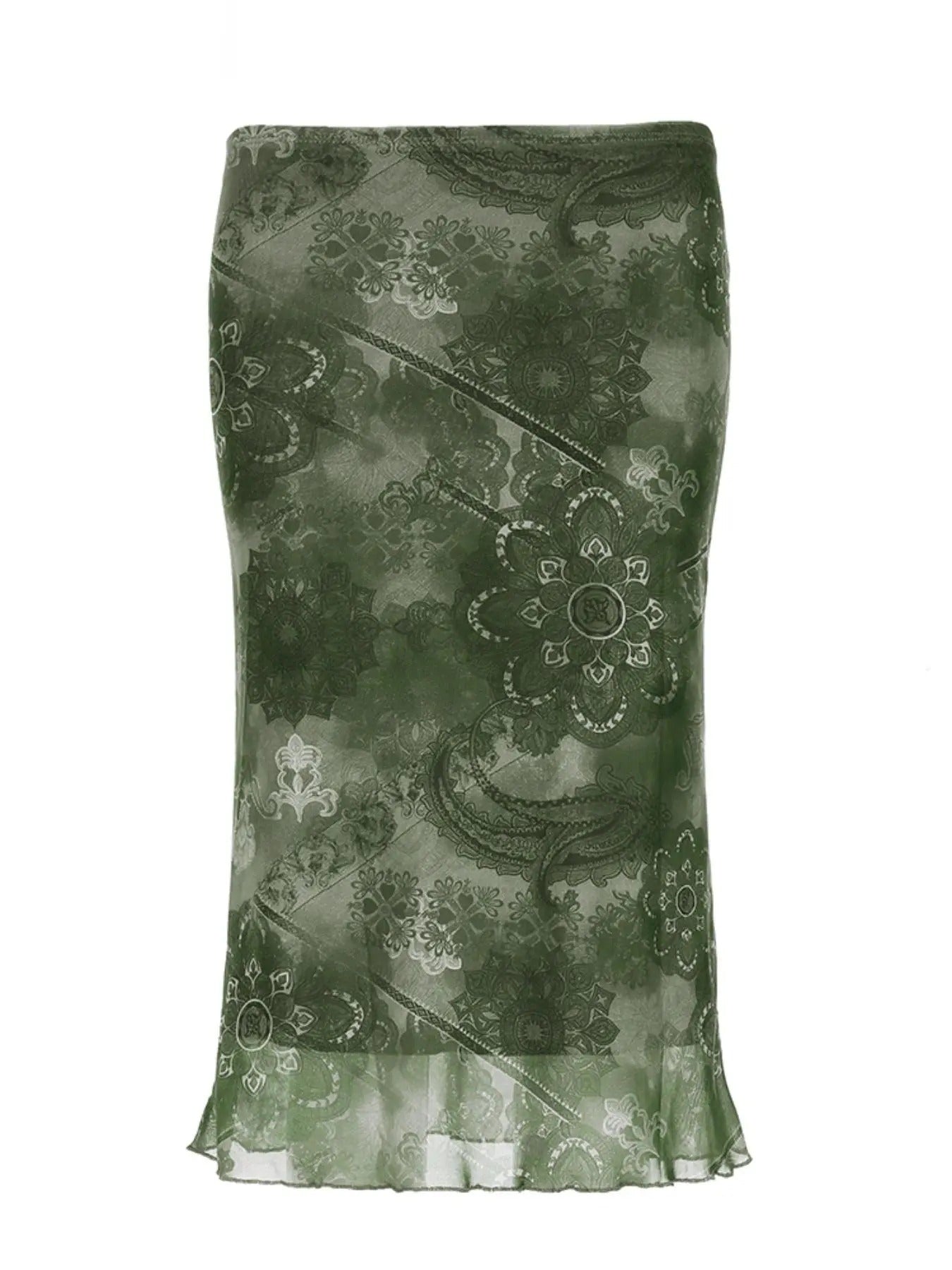 Women'WB shield Paisley Print Lettuce Trim Mermaid Skirt, Casual Fashionable Midi Skirt For Beach Holiday Vacation,...