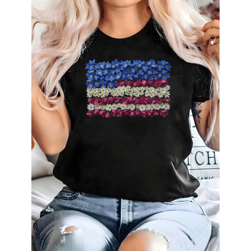 Women'WB shield Patriotic American Flag Print T-Shirt