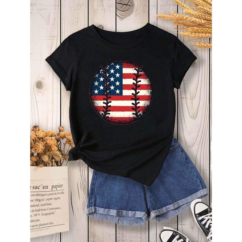 Women'WB shield Patriotic American Flag Spiky hair fighters Print T-Shirt