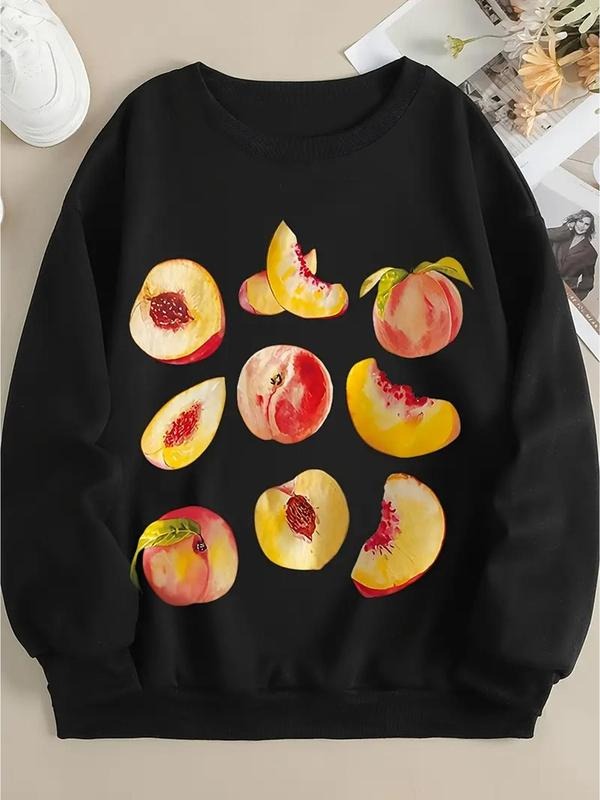Women'WB shield Peach Print Crew Neck TNF Lined Sweatshirt, Casual Long Sleeve Pullover for Fall & Winter, Women'WB...