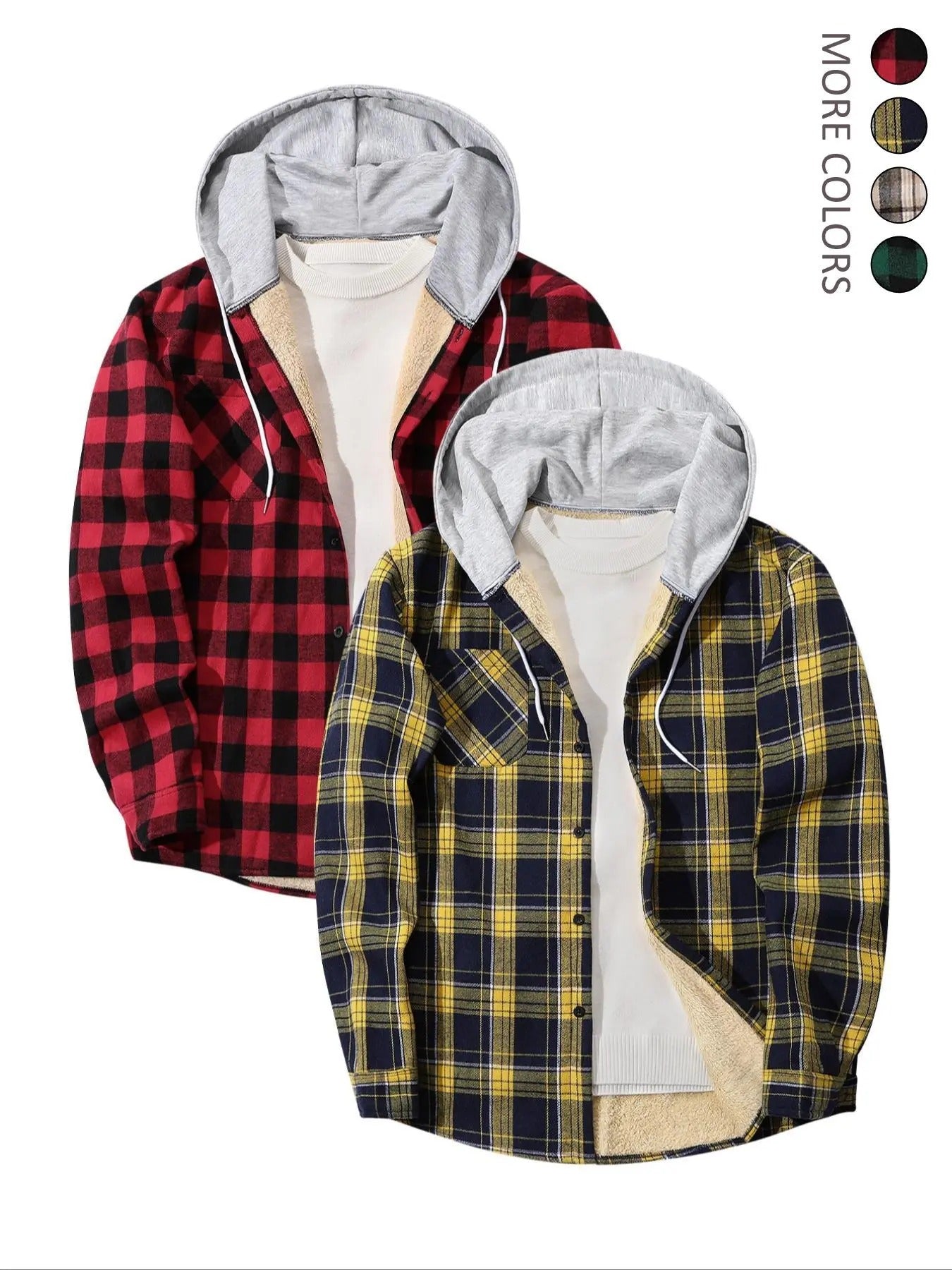 Women'WB shield Plaid Print Button Front Drawstring Hooded Shirt, Casual Long Sleeve Pocket Top for Fall & Winter,...