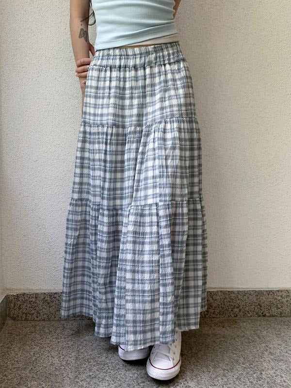 Women'WB shield Plaid Print Skirt, Casual Fashion Long Skirt for Daily Holiday Vacation Wear, Ladies Bottoms for Summer...