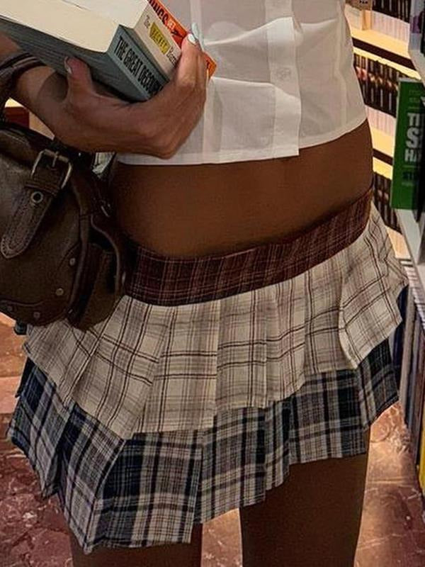 Women'WB shield Plaid Print Skirt, Casual Fashion Skirt for Daily Outdoor Wear, Ladies Bottoms for Summer