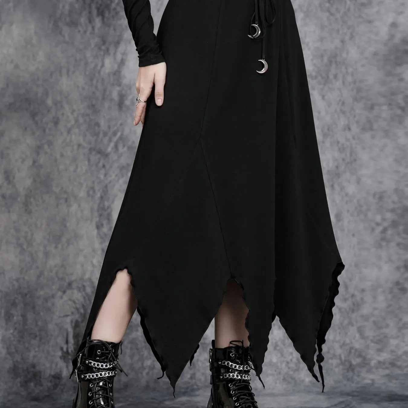 Women'WB shield Plain Asymmetrical Hem Elastic Waist Tie Front Skirt, Punk Style High Waist Long Skirt for Party Holiday,...