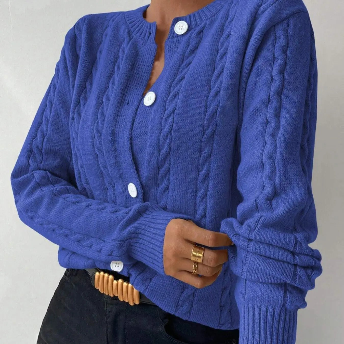 Women'WB shield Plain Button Front Cable Knit Cardigan, Casual Long Sleeve Round Neck Knitwear for Spring & Fall, Fashion...