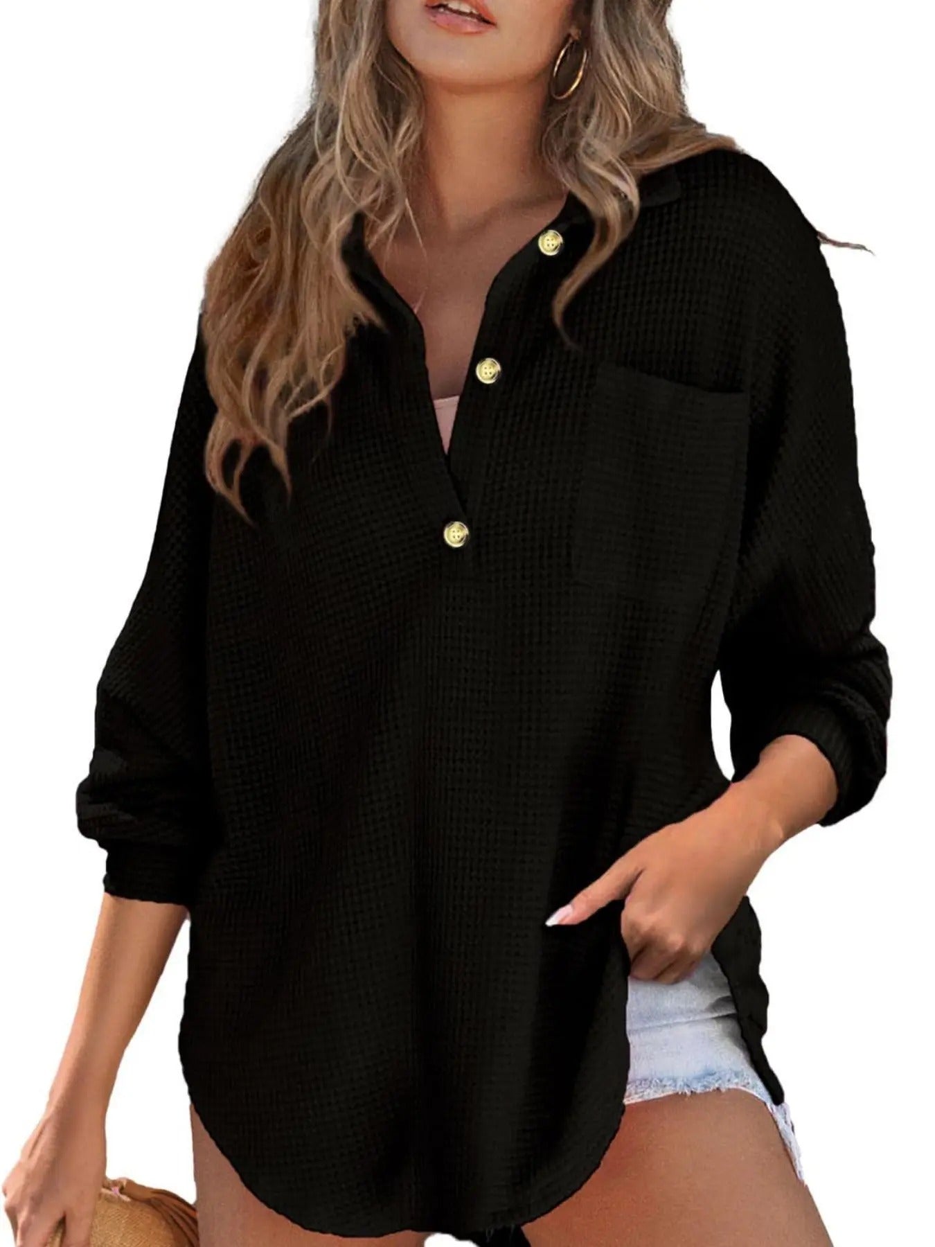 Women'WB shield Plain Button Front Drop Shoulder Knit Top, Casual Long Sleeve Collared Knitwear for Fall & Winter,...