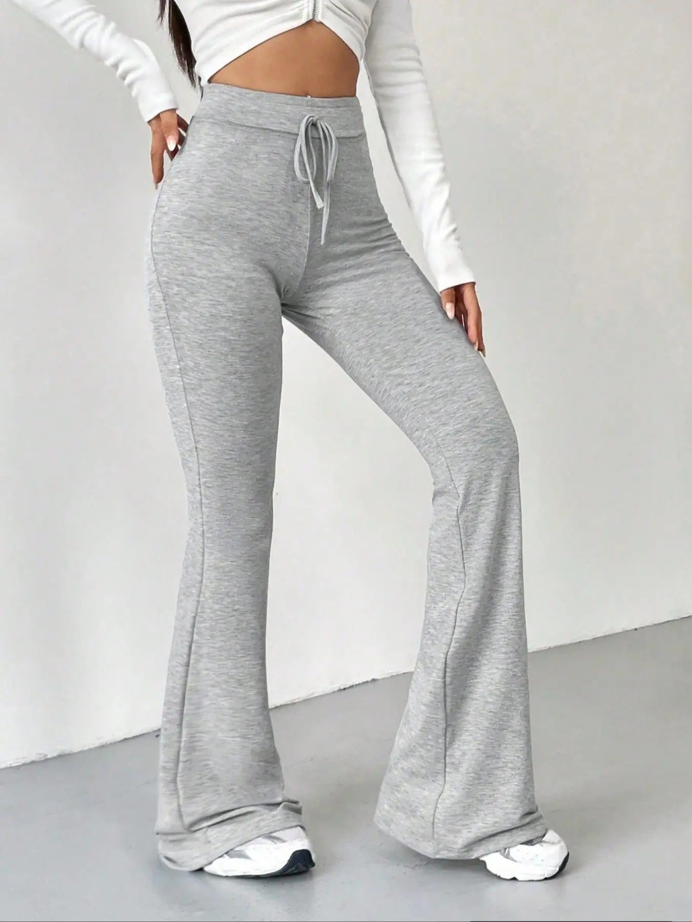 Women'WB shield Plain Drawstring Waist Flare Leg Sweatpants, Casual Comfy Bell Bottom Trousers for Daily Wear, Ladies Bottoms for Spiky hair fighters Seasons style 02