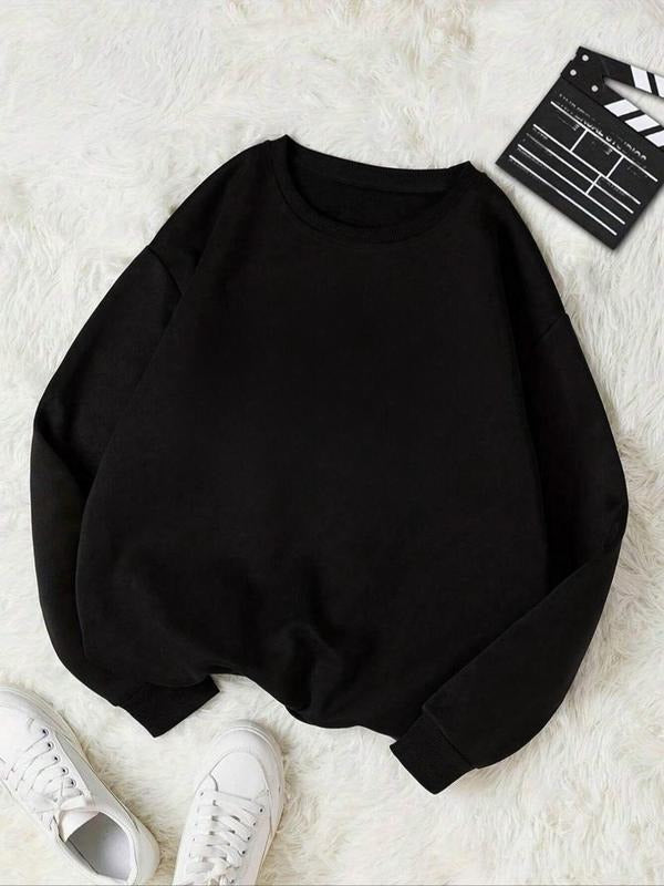 Women'WB shield Plain Drop Shoulder Pullover Sweatshirt, Casual Long Sleeve Round Neck Sweatshirt for Fall & Winter,...