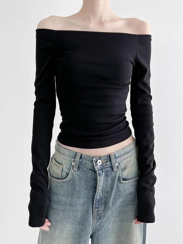 Women'WB shield Plain FOG Shoulder Raglan Sleeve Crop Tee, Trendy Casual Long Sleeve T-shirt for Spring & Fall, Women'WB...