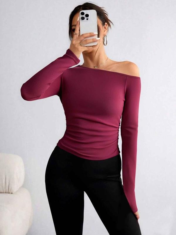 Women'WB shield Plain FOG Shoulder Tee, Casual Long Sleeve T-shirt for Summer, Women'WB shield Top for Daily Wear style...