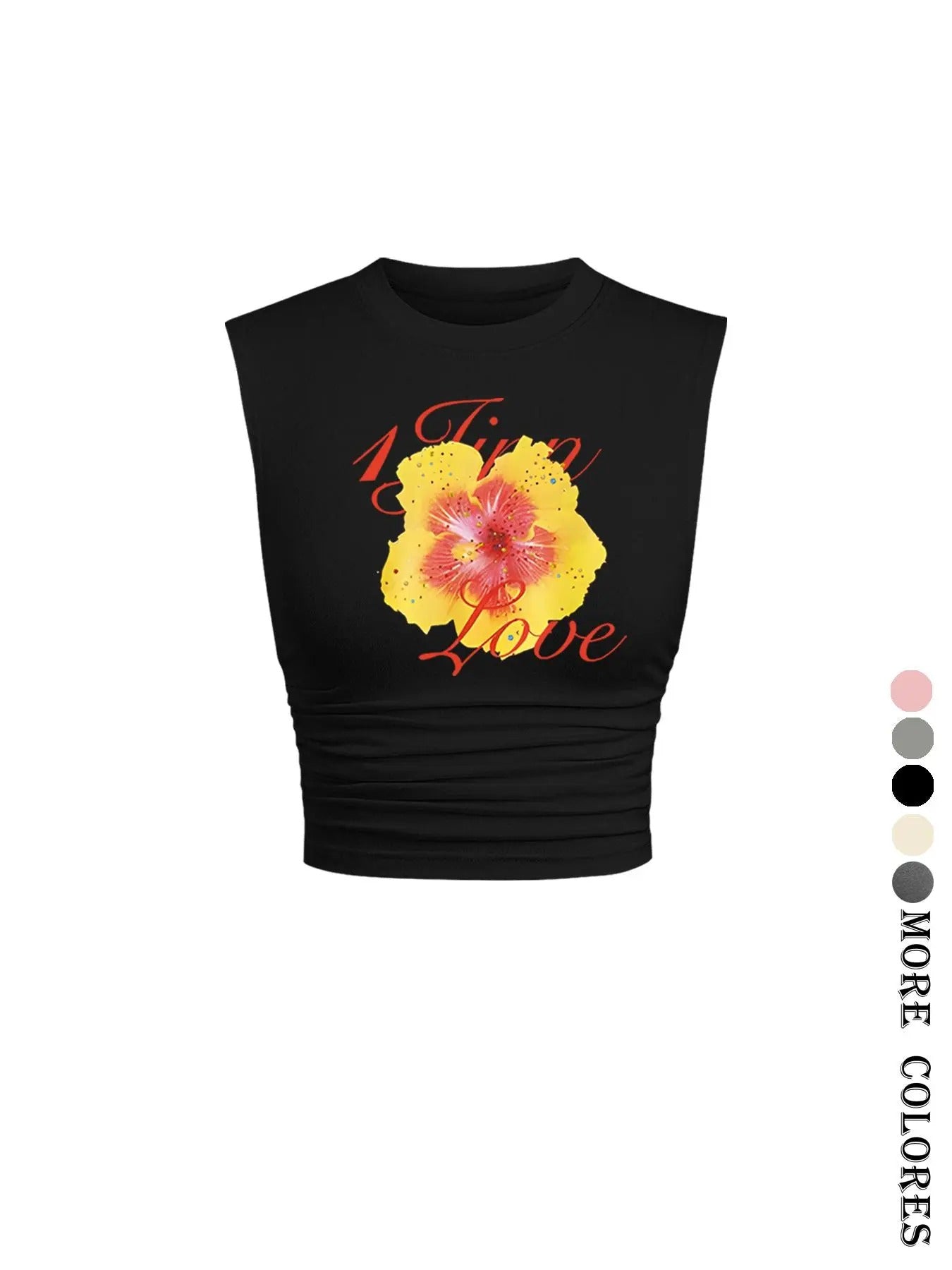 Women'WB shield Plain Floral & Letter Print Crop Tank Top, Casual Sleeveless Round Neck Top for Summer, Ladies TNF for...