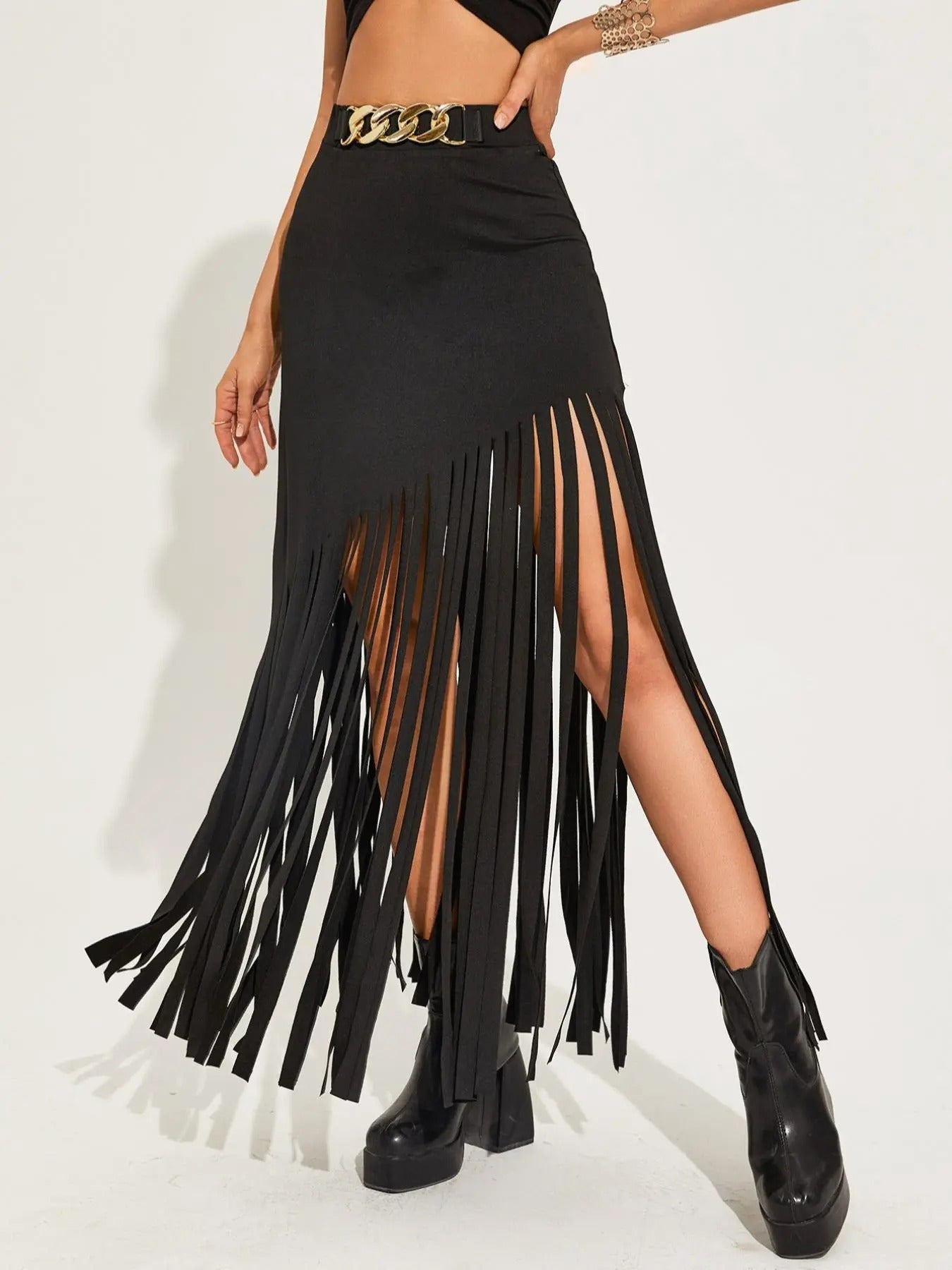 Women'WB shield Plain Fringe Trim Skirt, Fashion Casual High Waist Skirt for Daily Outdoor Wear, Ladies Bottoms for Spiky...