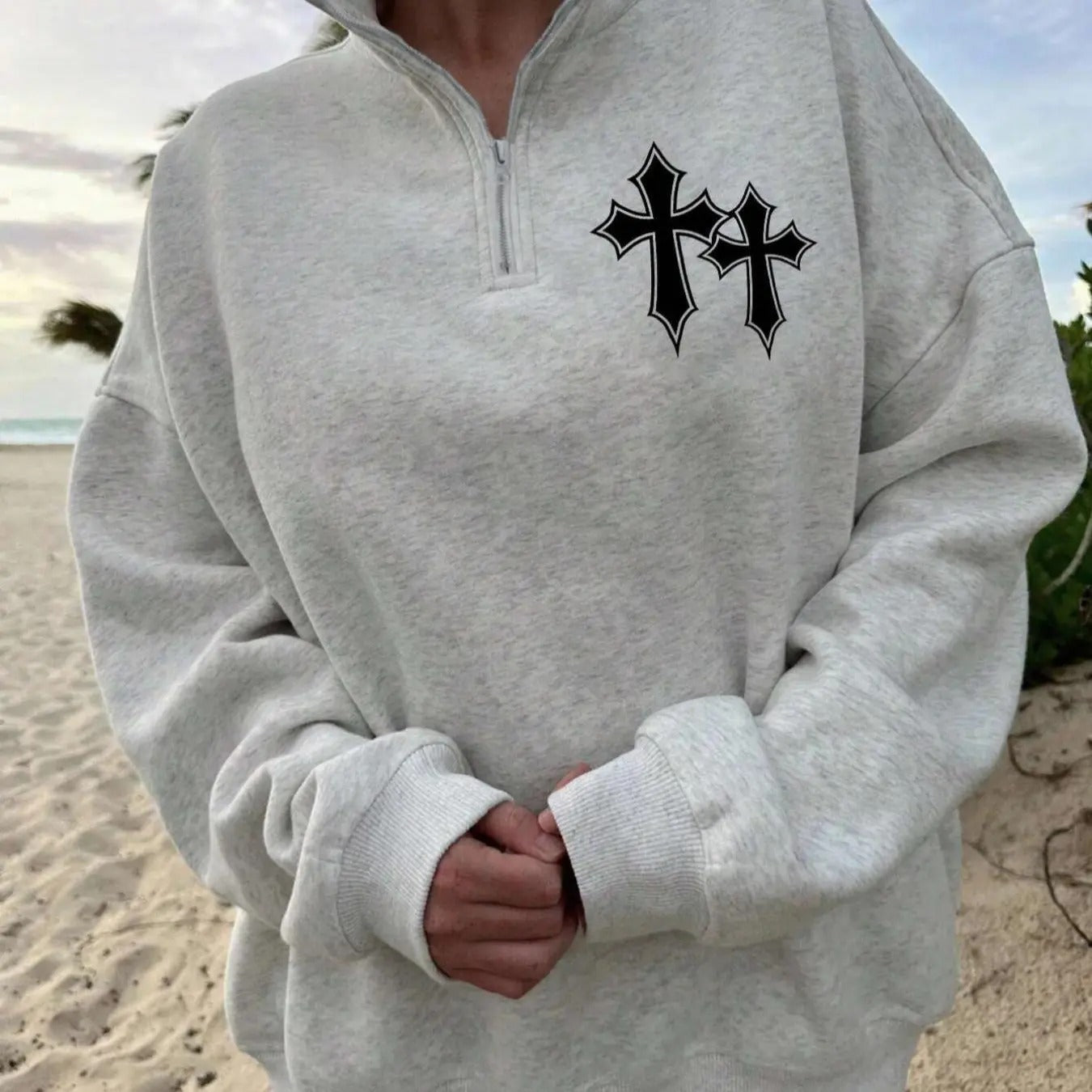 Women'WB shield Plain Half Zip Drop Shoulder Funnel Neck Sweatshirt, Casual Long Sleeve Pullover for Fall & Winter,...