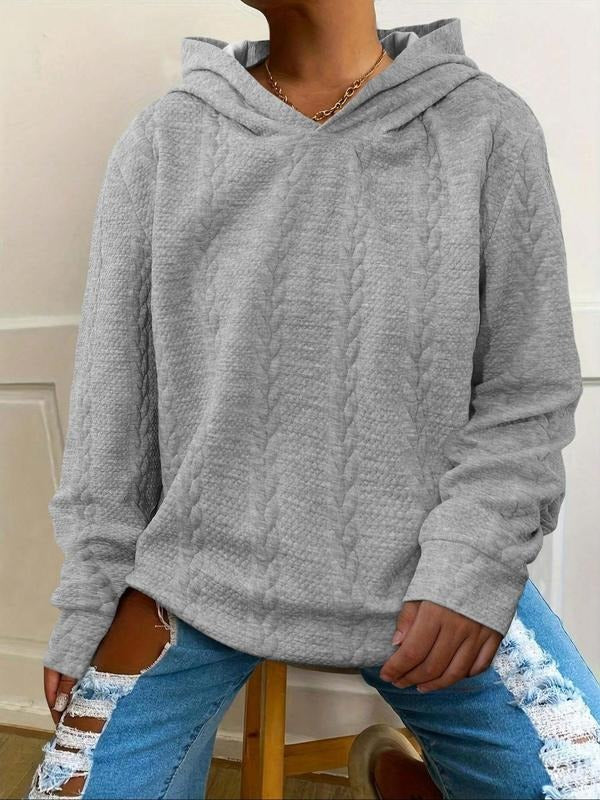 Women'WB shield Plain Ribbed Cable Knit Hoodie, Casual Long Sleeve Hooded Sweatshirt for Fall & Winter, Women'WB shield...