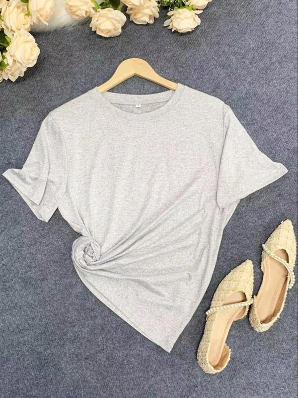 Women'WB shield Plain Round Neck Short Sleeve Tee, Casual Solid Crew Neck T-Shirt for Summer, Women'WB shield Top for...