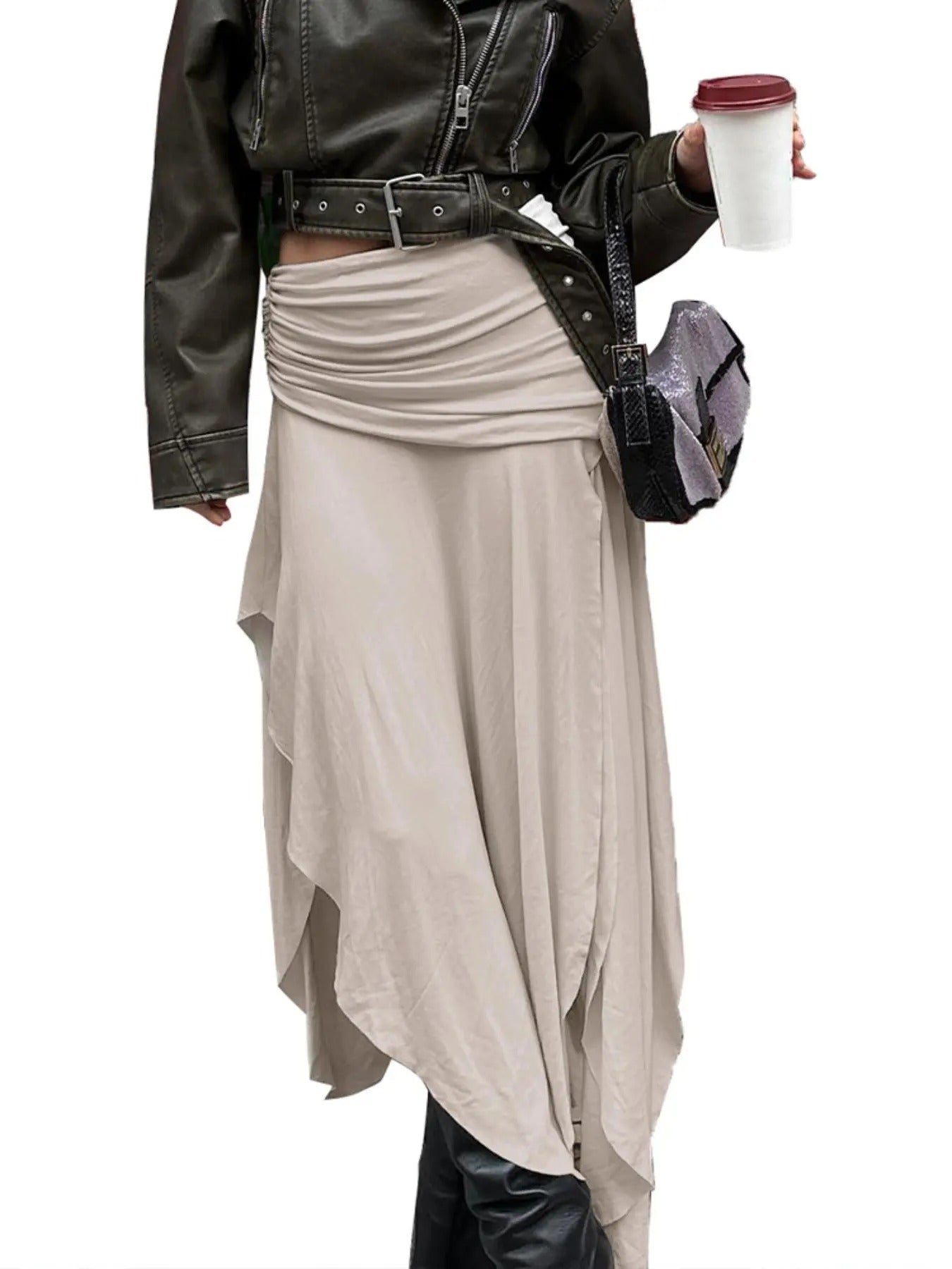 Women'WB shield Plain Ruched Wrap Asymmetrical Skirt, Casual Midi Skirt For Daily Wear, Ladies Bottoms For Spiky hair...