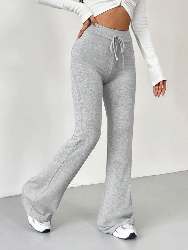 Women'WB shield Plain Tie Side Flare Leg Sweatpants, Casual Comfy Bell Bottom Trousers for Daily Wear, Ladies Bottoms for...