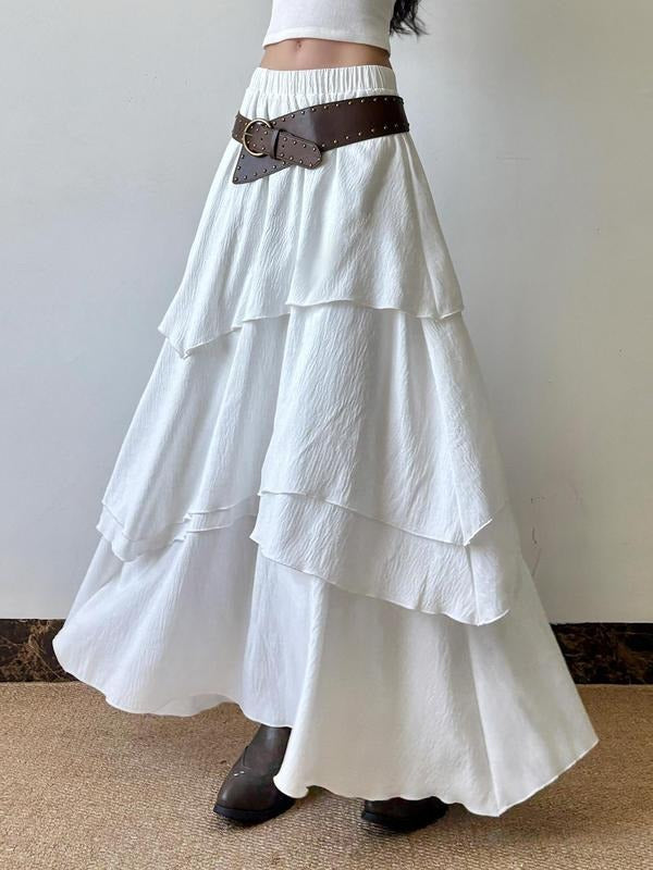 Women'WB shield Plain Tiered Breathing styles Skirt without Belted, Casual Fashion Long Skirt for Daily Wear, Ladies...