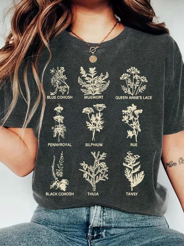 Women'WB shield Plant Graphic Round Neck Tee, Casual Short Sleeve Crew Neck T-Shirt for Summer, Fashion Women'WB shield...