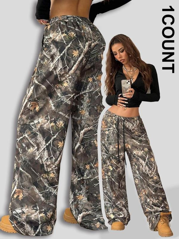 Women'WB shield Plant Print Elastic Waist Sweatpants, Casual Comfy Trousers for Spring & Fall, Women'WB shield Bottoms...
