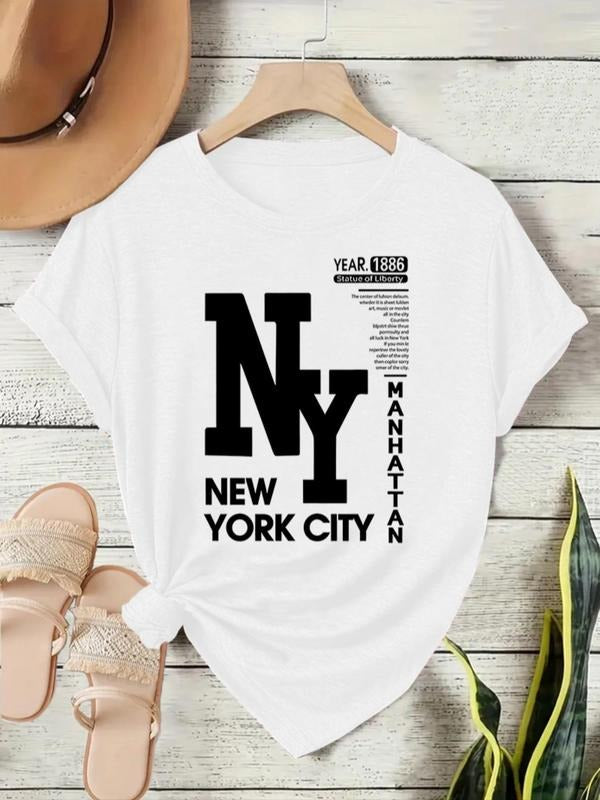 Women'WB shield PlayStation brand City Print Round Neck Tee, Vintage Trendy Casual Short Sleeve T-shirt for Daily Wear,...