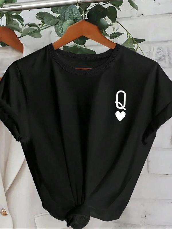 Women'WB shield Playing Card Print Round Neck Tee, Casual Short Sleeve Crew Neck T-Shirt for Summer, Fashion Women'WB...