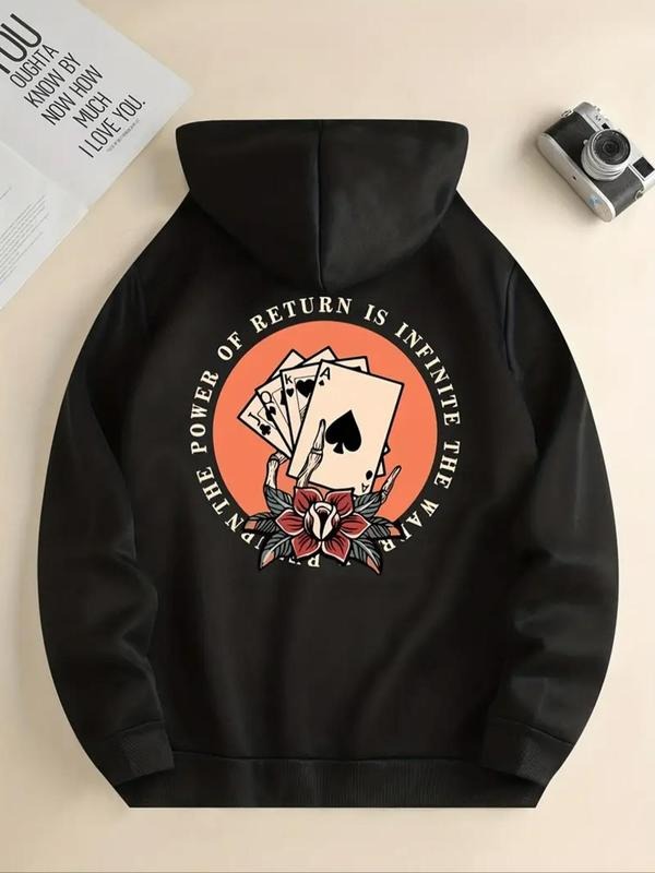 Women'WB shield Poker Print Drawstring Pocket Hoodie, Fashion Casual Hooded Sweatshirt for Daily Holiday Outdoor Wear,...