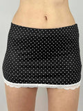 Women'WB shield Polka Dot Print Contrast Lace Trim Skirt, Casual Skirt for Summer, Fashion Women'WB shield Skirt for Daily Wear