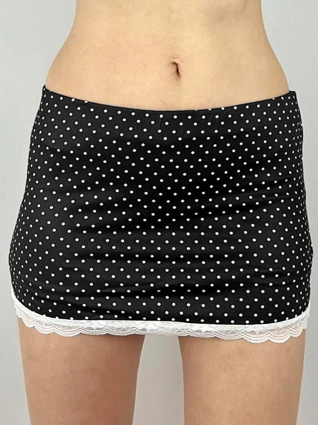 Women'WB shield Polka Dot Print Contrast Lace Trim Skirt, Casual Skirt for Summer, Fashion Women'WB shield Skirt for Daily Wear