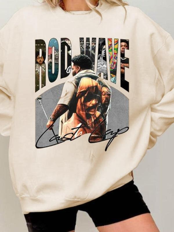 Women'WB shield Pop Art Print Round Neck Sweatshirt, Casual Long Sleeve Crew Neck Pullover for Fall & Winter, Fashion...