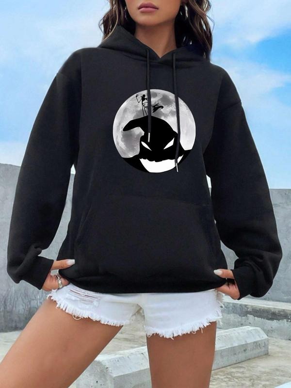 Women'WB shield Print Drop Shoulder Drawstring Hoodie, Fashion Casual Pocket Hooded Sweatshirt for Daily Holiday Outdoor...
