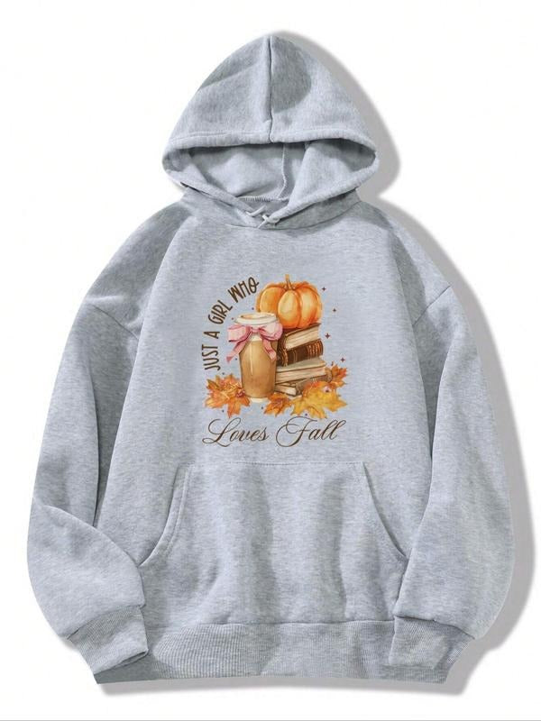 Women'WB shield Pumpkin & Book & Letter Print Drop Shoulder Hoodie, Fashion Casual Drawstring Pocket Hooded Sweatshirt...